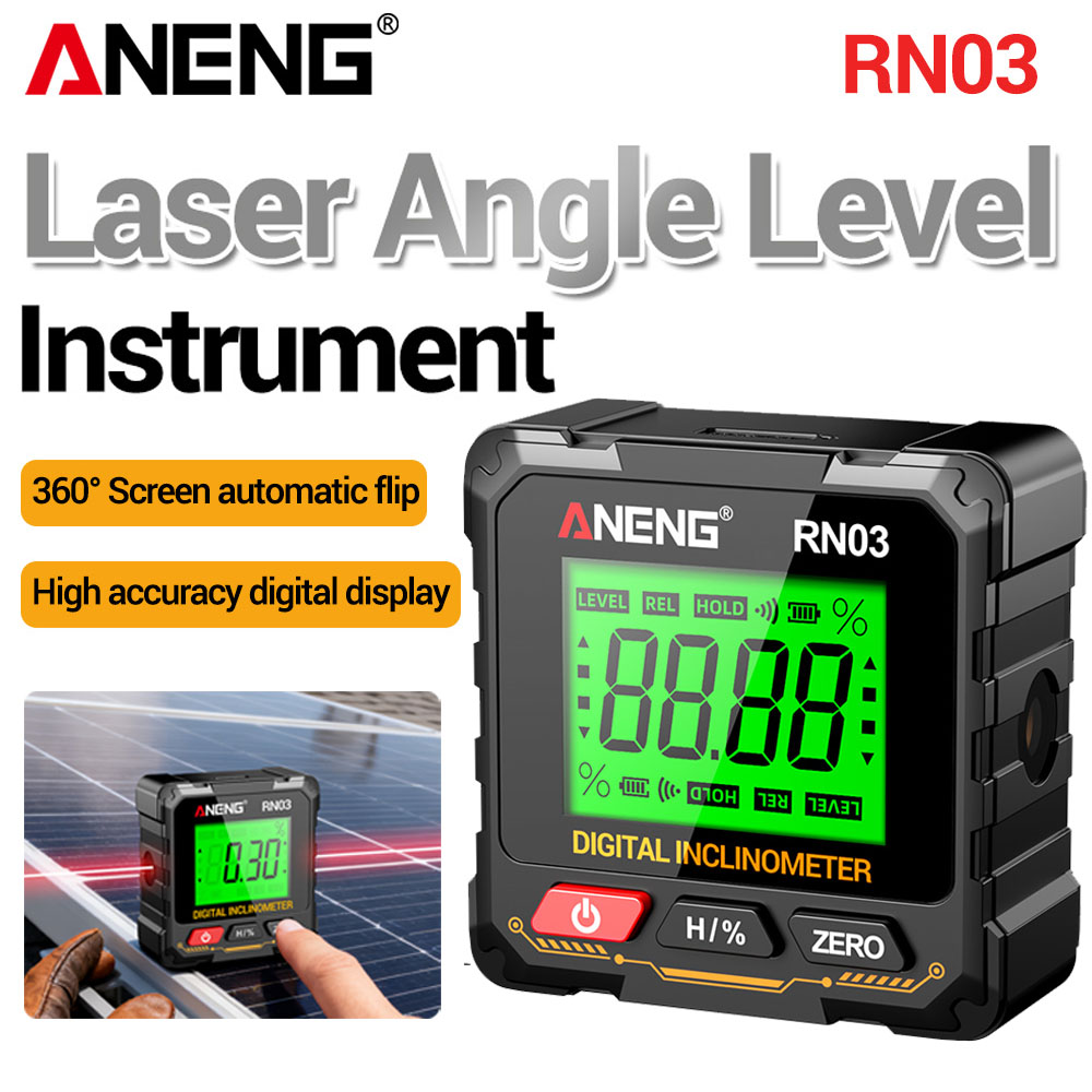 Industrial Laser Alignment Tool - レーザーデジタル分度器傾斜計レーザーレベル傾斜計四面磁気360度 ° 画面自動反転 ANENG RN03 テスター