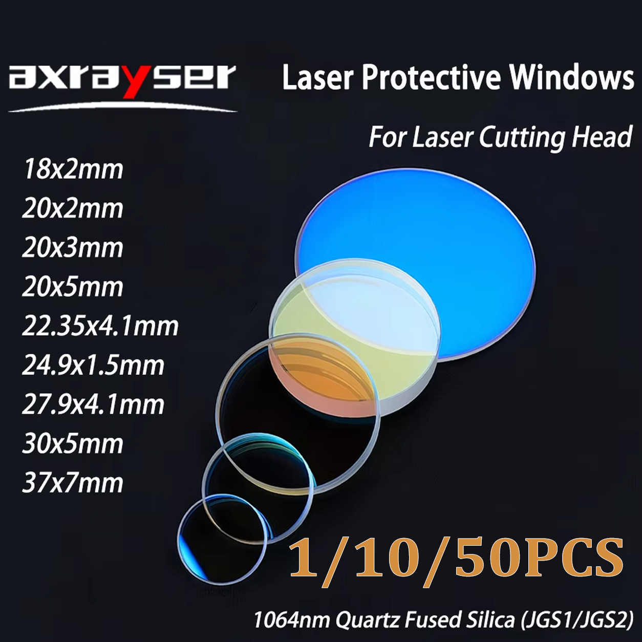 Industrial Fiber Laser - 1/10/50 個ファイバーレーザー保護レンズ 18x2mm-37x7mm 溶融石英レンズ Raytools Precitec