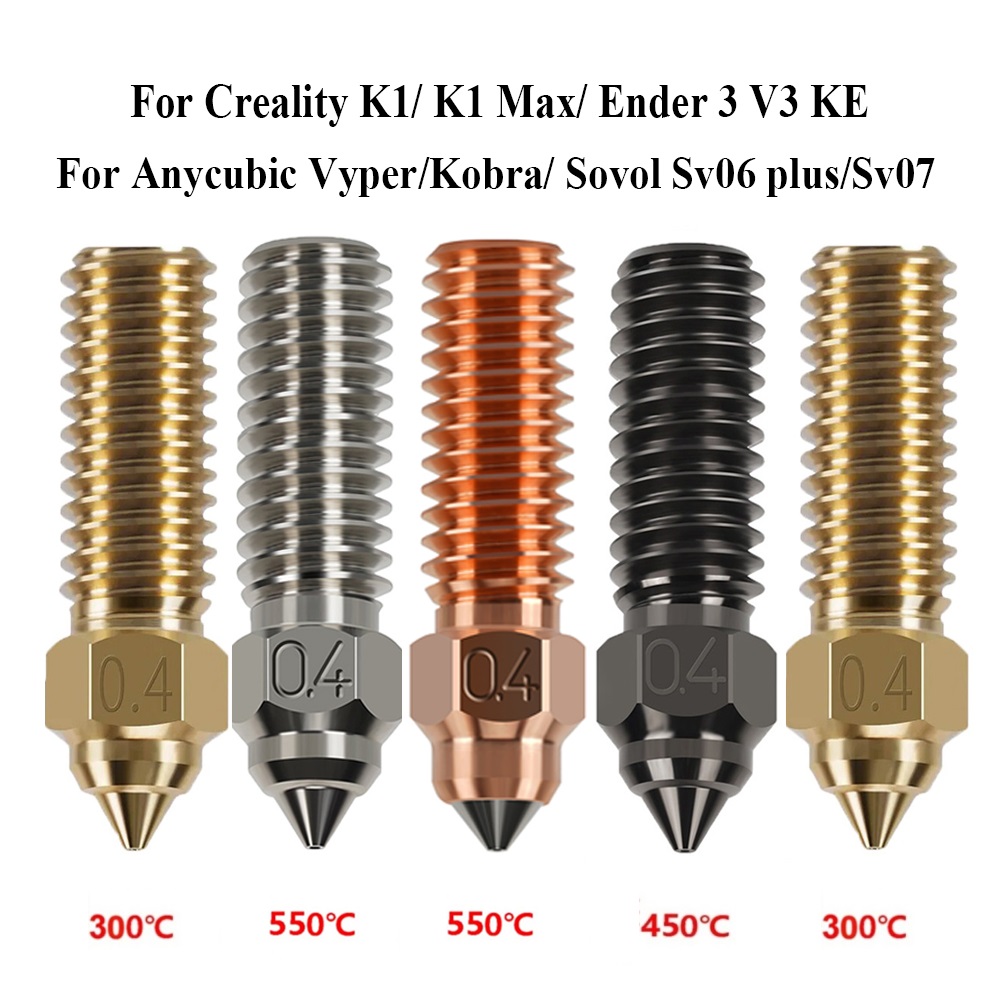 Creality Printer K1 - Creality K1 Max、Ender 3 V3、KE CR-M4用ノズル、バイメタルメッキ銅、硬鋼、真鍮製、Vyper、Kobra、Sovol