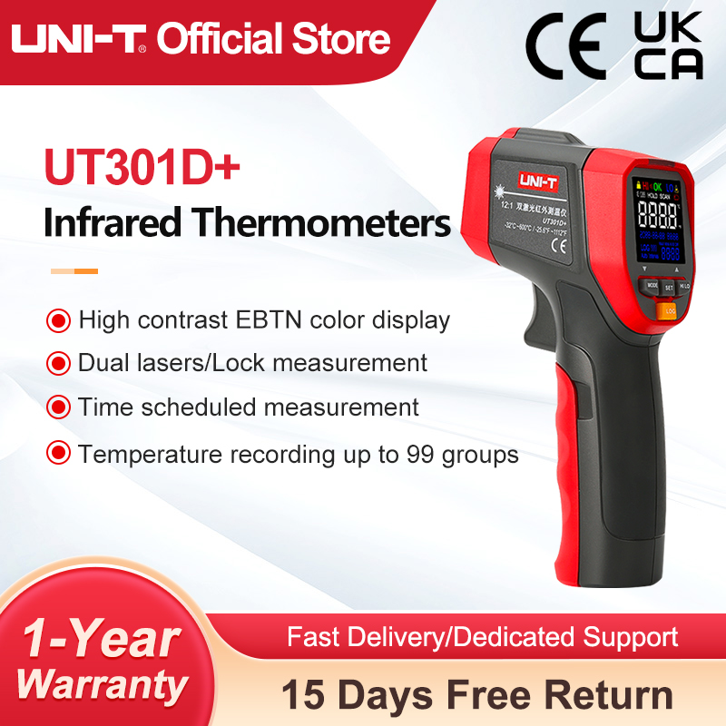 Industrial Laser Temperature Gun - ユニ-t-デジタル赤外線温度計,非接触,工業用レーザー温度計,ut303d plus,-32 ℃-600 ℃ のデータホールド