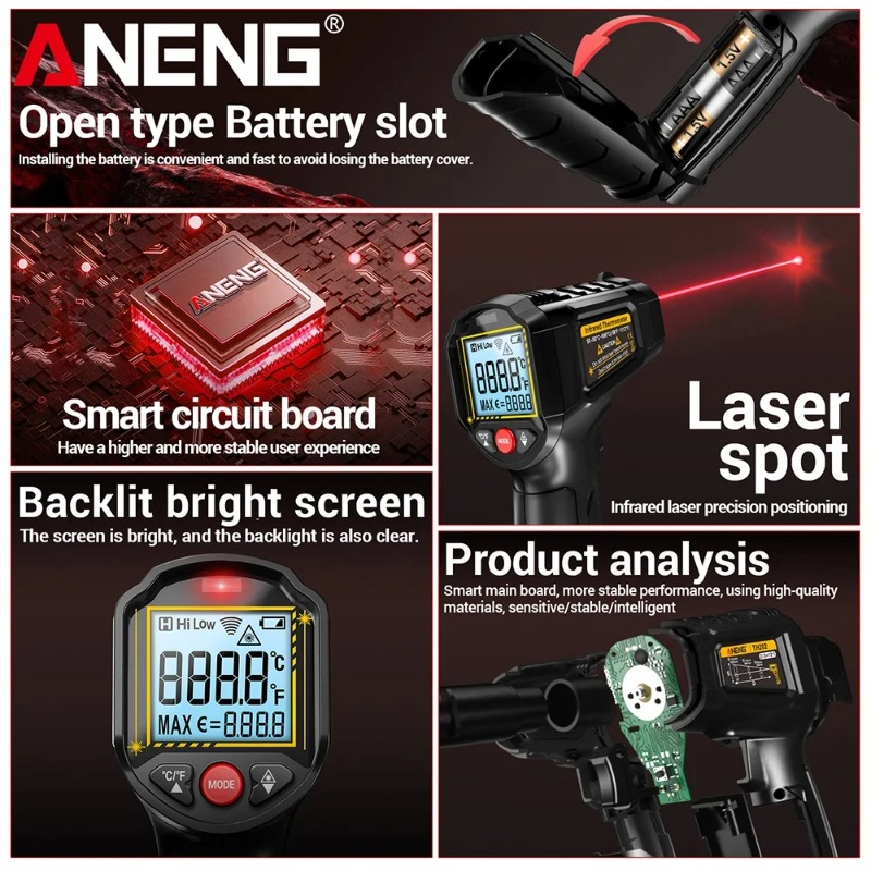 ANENG TH202 工業用ハンドヘルド温度計カーテスト非 - Industrial Laser Temperature Gun のレビューと価格