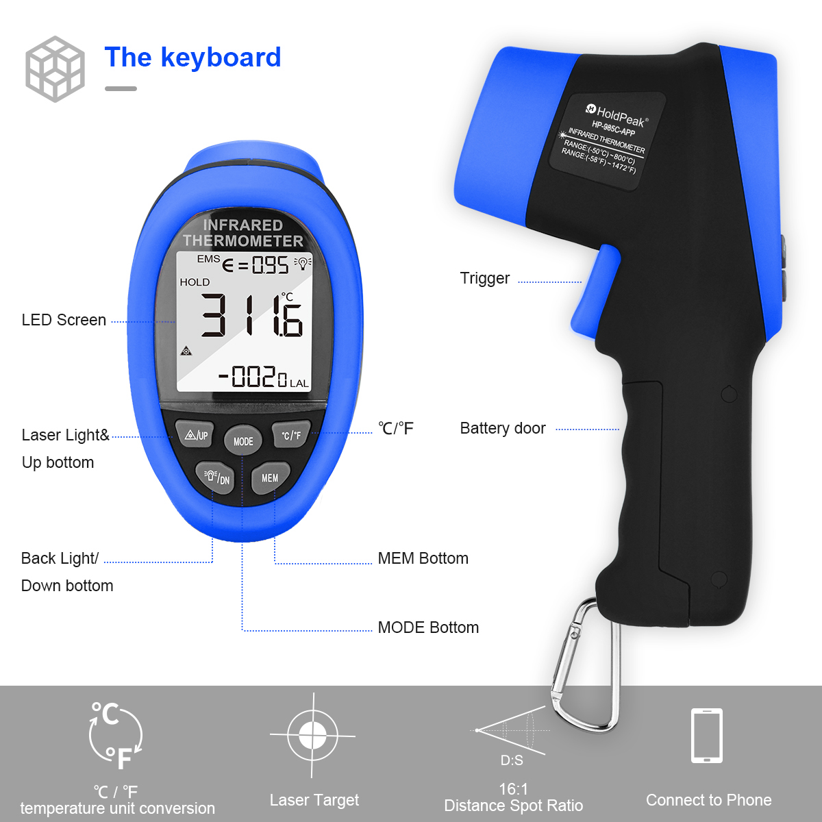 HoldPeak赤外線温度計ガン -50 ° C~800 ° - Industrial Laser Temperature Gun のレビューと価格